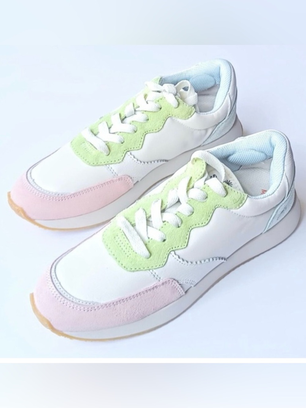 Soludos Patadiso Retro White Sneakers with Pink, Green & Light Blue Accents
